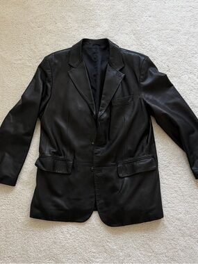 Salvatore Ferragamo Black Leather Blazer Jacket